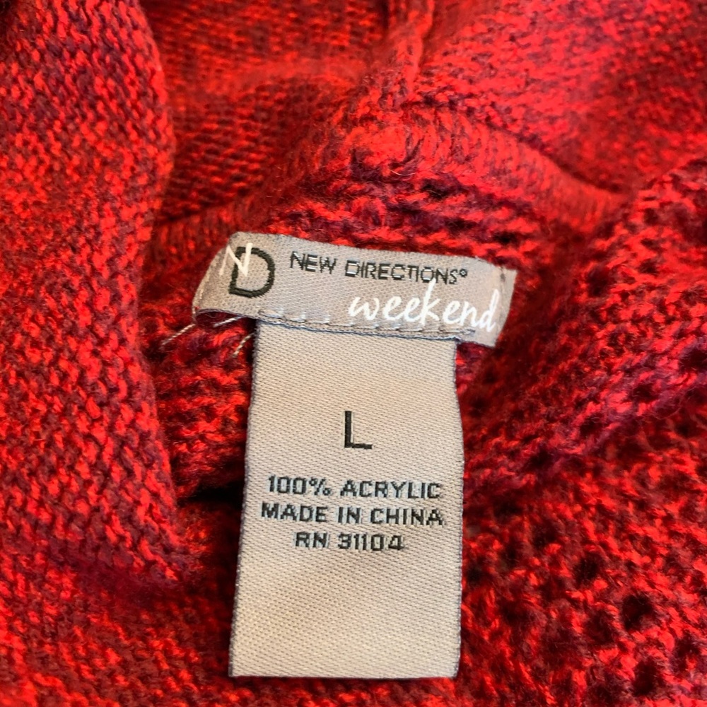 New‎ Direction Red Lightweight Poncho Sweater with Cowl Neck, Size Large - Picture 5 of 5